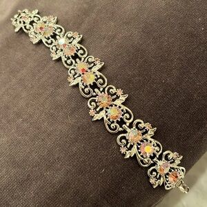 Vintage pink and silver rhinestone bracelet.